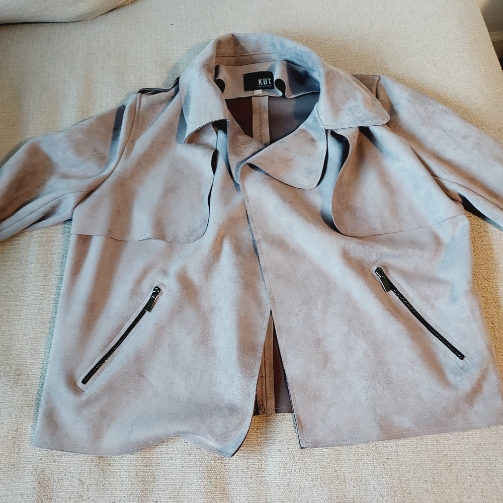 KUT From The Kloth Jacee Open Faux Suede Moto Jacket Sz L - Picture 7 of 11